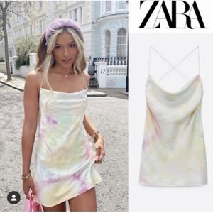 ZARA Strappy silky tie-dye shift mini dress